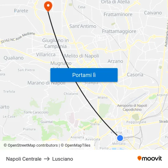 Napoli Centrale to Lusciano map