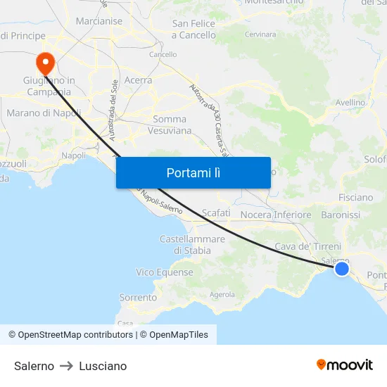 Salerno to Lusciano map