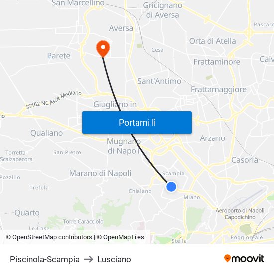 Piscinola-Scampia to Lusciano map