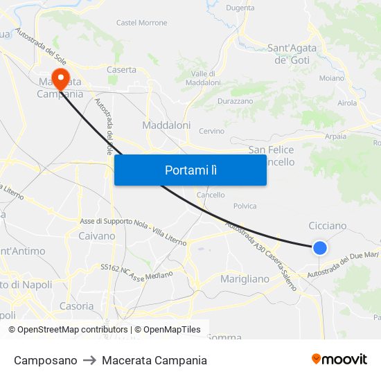 Camposano to Macerata Campania map