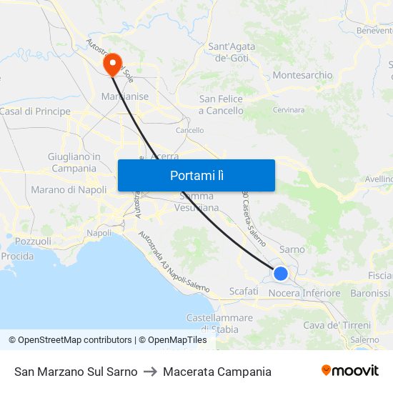 San Marzano Sul Sarno to Macerata Campania map