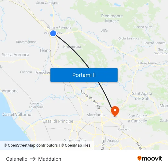 Caianello to Maddaloni map