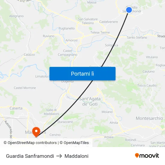 Guardia Sanframondi to Maddaloni map
