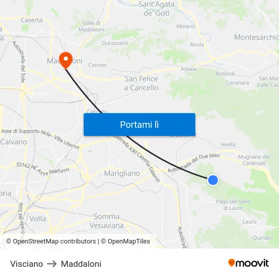 Visciano to Maddaloni map
