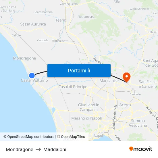 Mondragone to Maddaloni map
