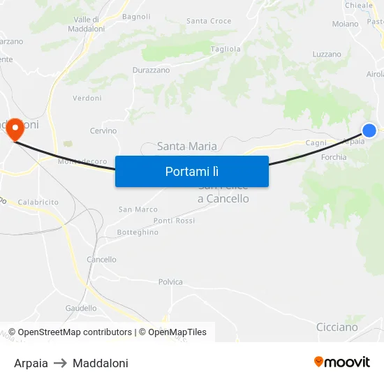 Arpaia to Maddaloni map