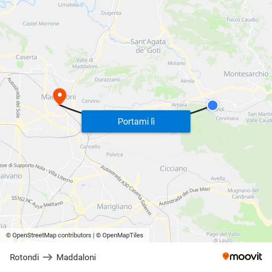 Rotondi to Maddaloni map