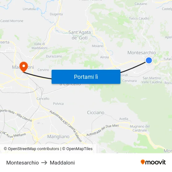 Montesarchio to Maddaloni map