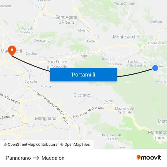 Pannarano to Maddaloni map