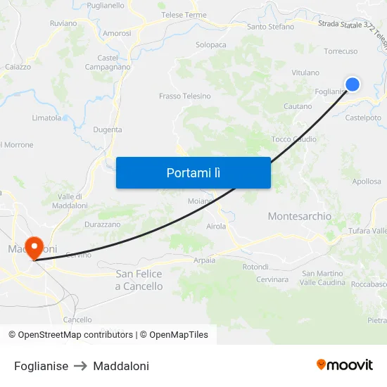 Foglianise to Maddaloni map