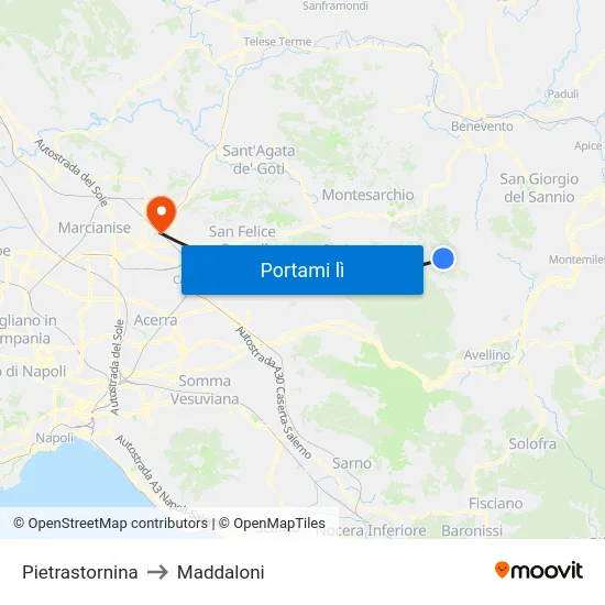 Pietrastornina to Maddaloni map