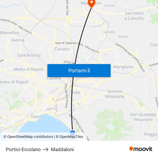 Portici-Ercolano to Maddaloni map