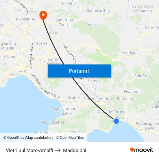 Vietri Sul Mare-Amalfi to Maddaloni map