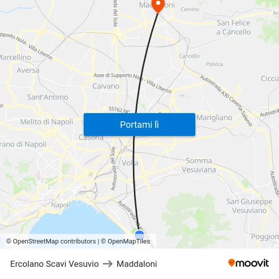Ercolano Scavi Vesuvio to Maddaloni map