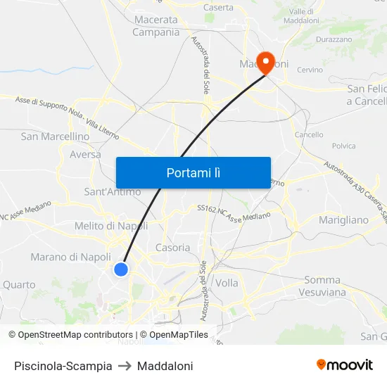 Piscinola-Scampia to Maddaloni map