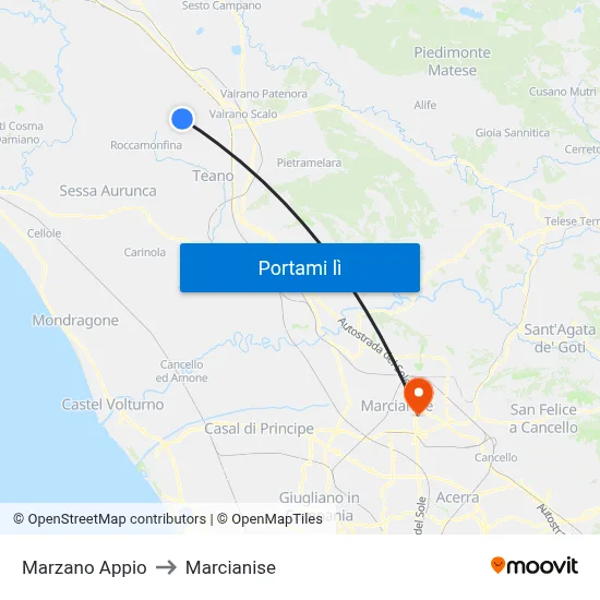 Marzano Appio to Marcianise map