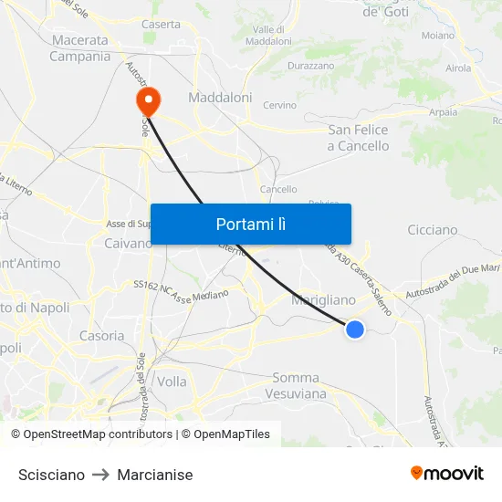 Scisciano to Marcianise map