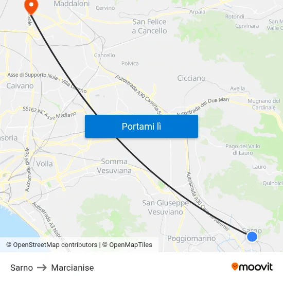 Sarno to Marcianise map