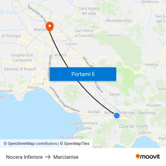 Nocera Inferiore to Marcianise map