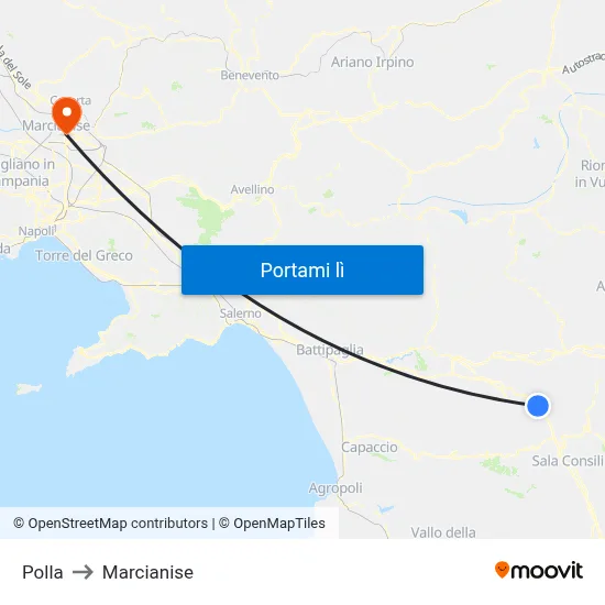 Polla to Marcianise map