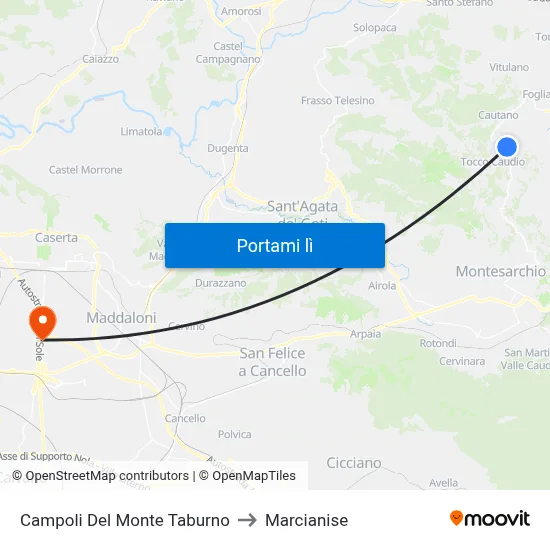 Campoli Del Monte Taburno to Marcianise map