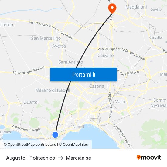 Augusto - Politecnico to Marcianise map