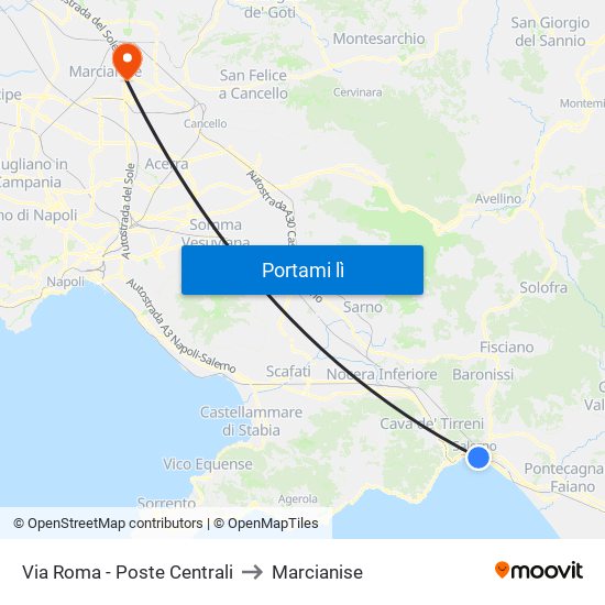 Via Roma - Poste Centrali to Marcianise map