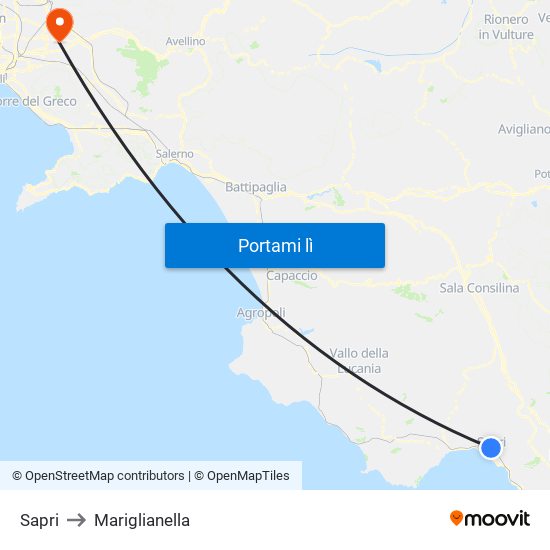 Sapri to Mariglianella map