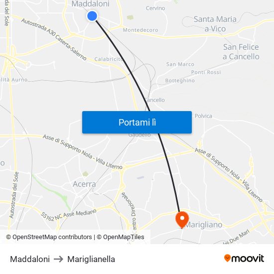 Maddaloni to Mariglianella map
