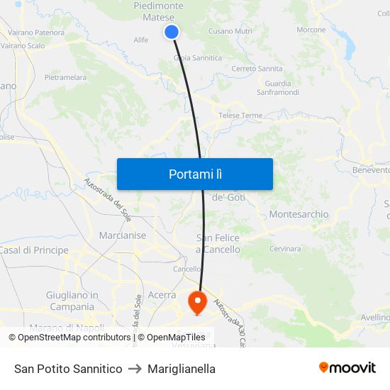 San Potito Sannitico to Mariglianella map