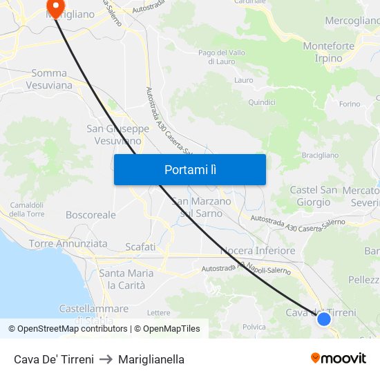 Cava De' Tirreni to Mariglianella map