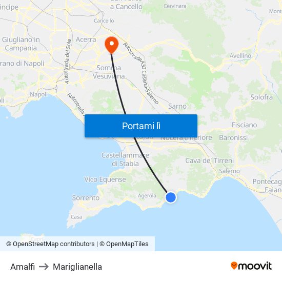 Amalfi to Mariglianella map