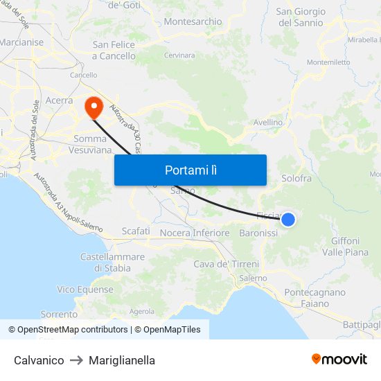 Calvanico to Mariglianella map