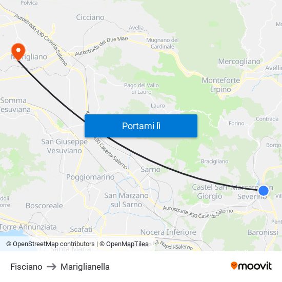 Fisciano to Mariglianella map
