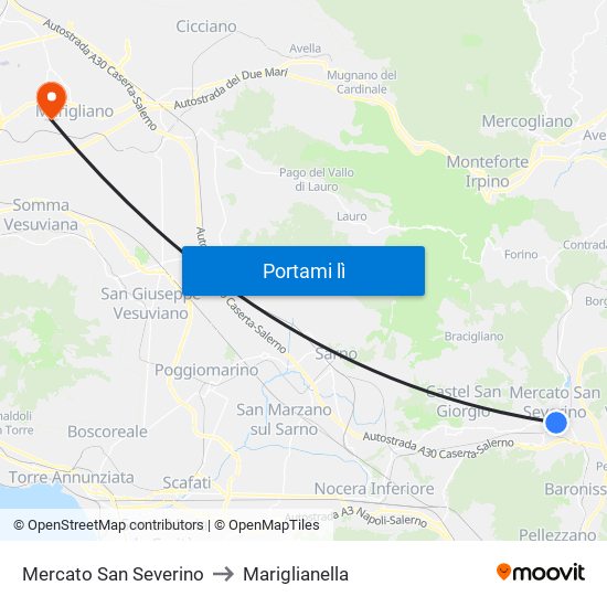 Mercato San Severino to Mariglianella map