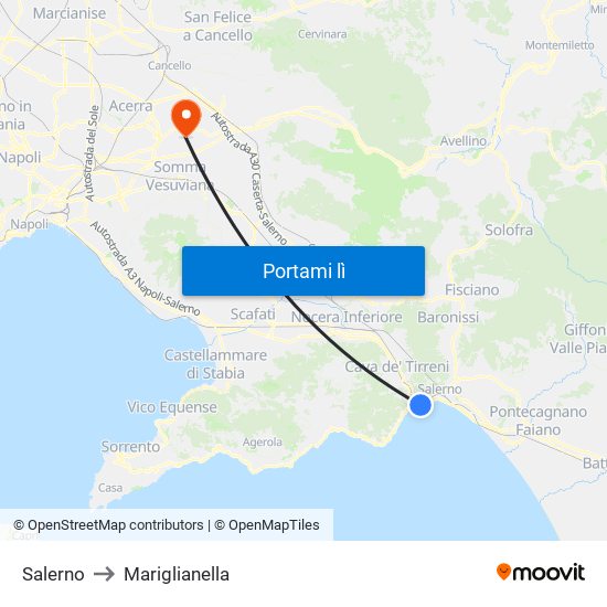 Salerno to Mariglianella map