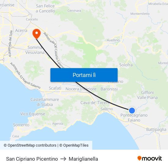 San Cipriano Picentino to Mariglianella map