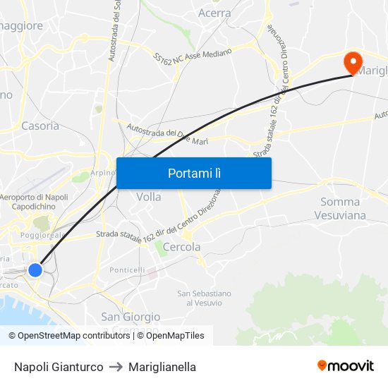 Napoli Gianturco to Mariglianella map