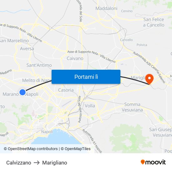 Calvizzano to Marigliano map