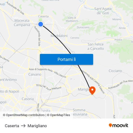 Caserta to Marigliano map