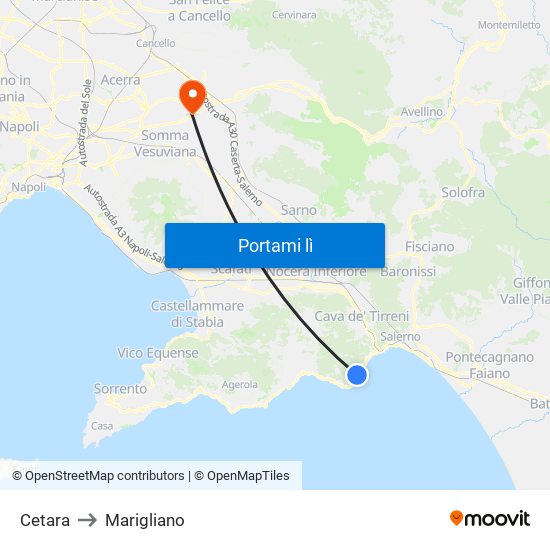 Cetara to Marigliano map