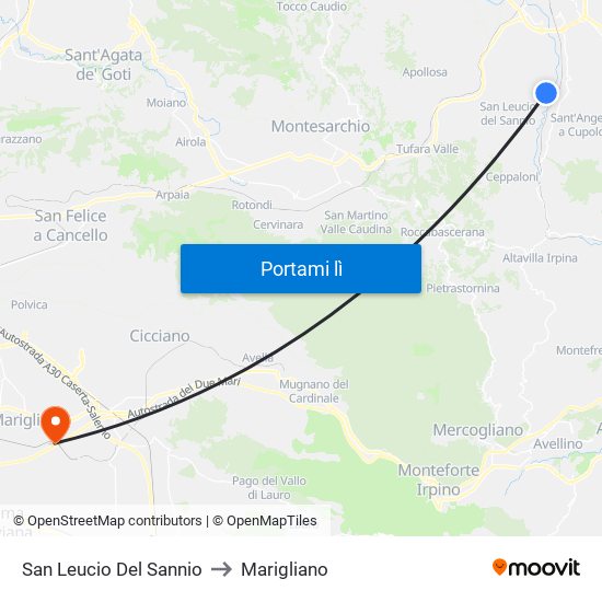 San Leucio Del Sannio to Marigliano map