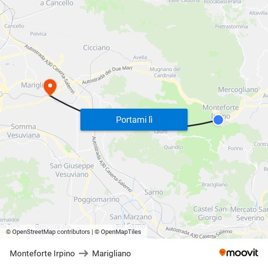 Monteforte Irpino to Marigliano map