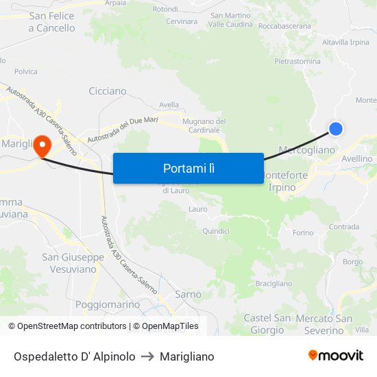 Ospedaletto D' Alpinolo to Marigliano map