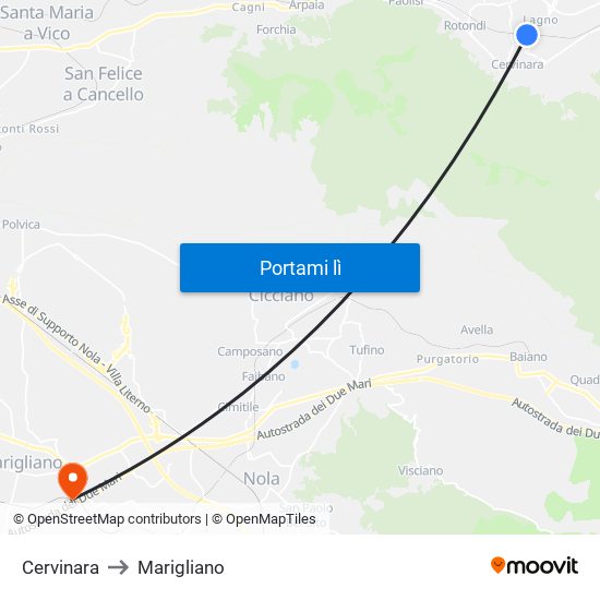 Cervinara to Marigliano map