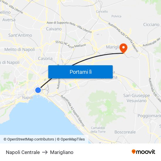 Napoli Centrale to Marigliano map