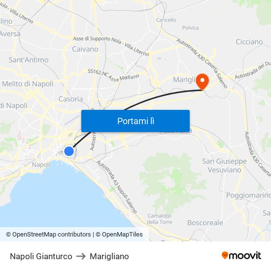 Napoli Gianturco to Marigliano map