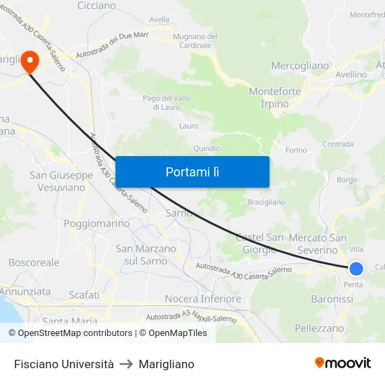 Fisciano Università to Marigliano map