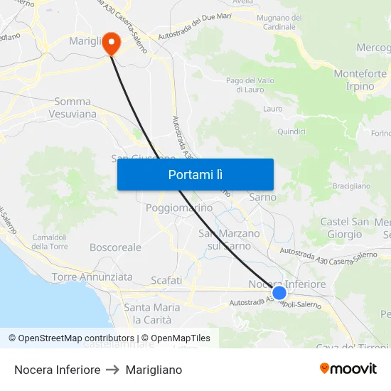 Nocera Inferiore to Marigliano map