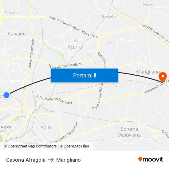 Casoria-Afragola to Marigliano map